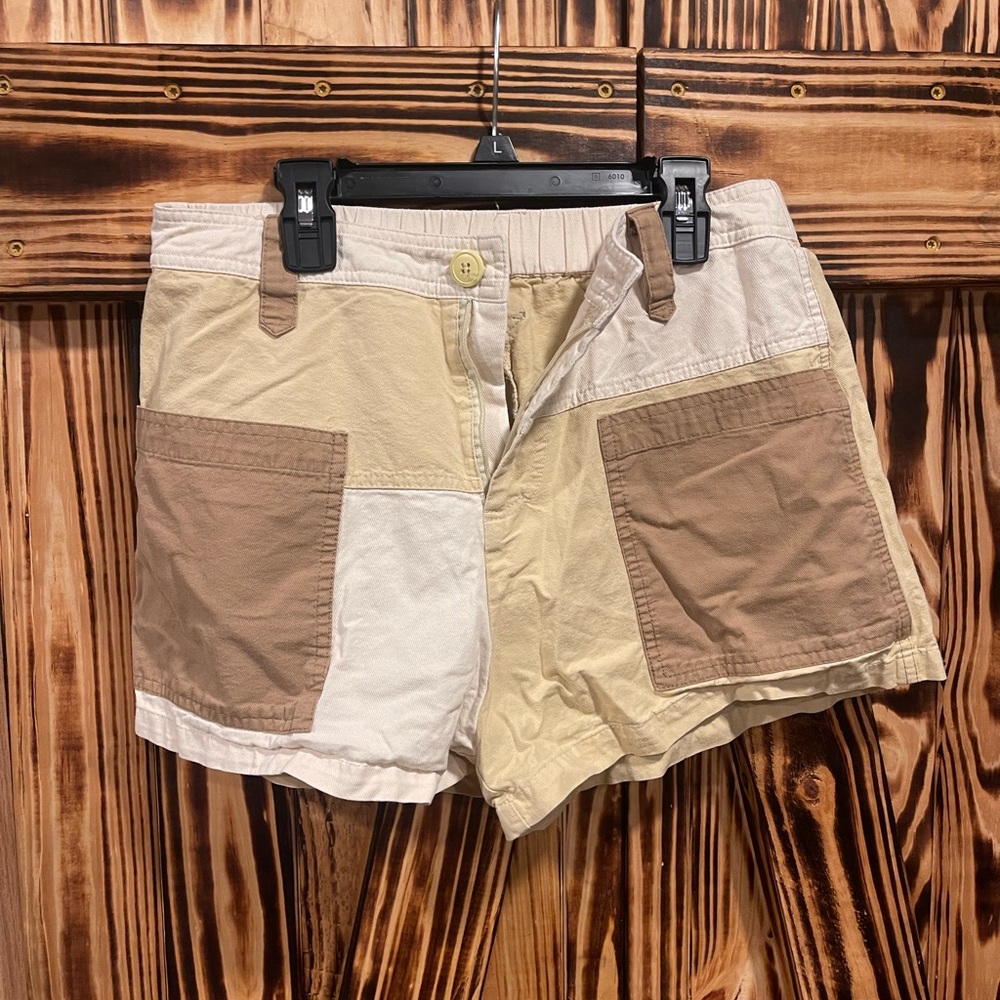 Cider Brown Tan Cargo Shorts Patchwork Style